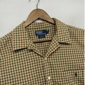 Vintage Polo Ralph Lauren Adams Camp Shirt Men's XL Green Brown Gingham